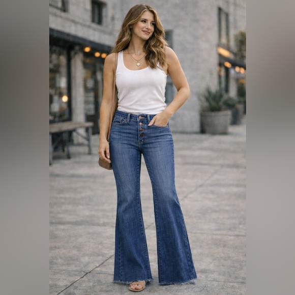 We The Free Denim - Free people we the free  Flare Jeans button fly bell bottom boho size 26- Blue